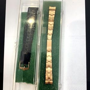 Rolex Gold watch band, black leather band